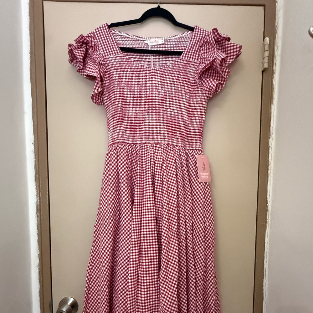 Rare!🍒 Ivy City Co Hattie Red Gingham Maxi Dress Size Medium